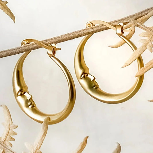 Delicate Gold Color Women Hoop Earrings Vintage Metal Carving Face Personality Earrings Jewelry