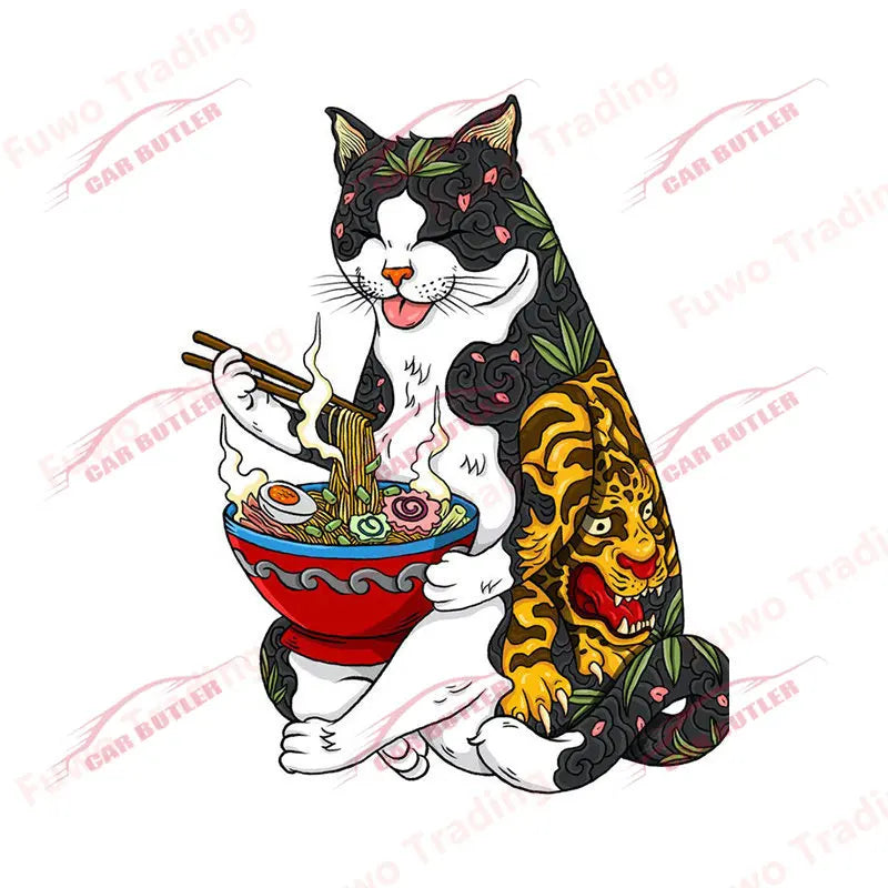 Japanese Samurai Cat Car Sticker Neko Kitty Decal Simple Fashion Caravan Window Motorcycle Bumper Trunk Laptop Decor Waterproof