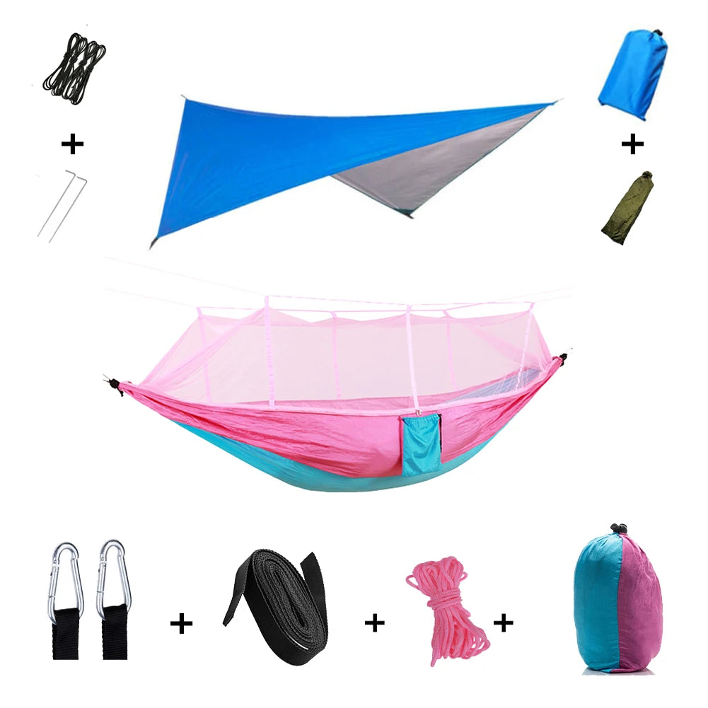 Shelter, Solitude, Survival – All-in-One Mosquito-Proof Camping Hammock with Rain Cover for the Wild at Heart