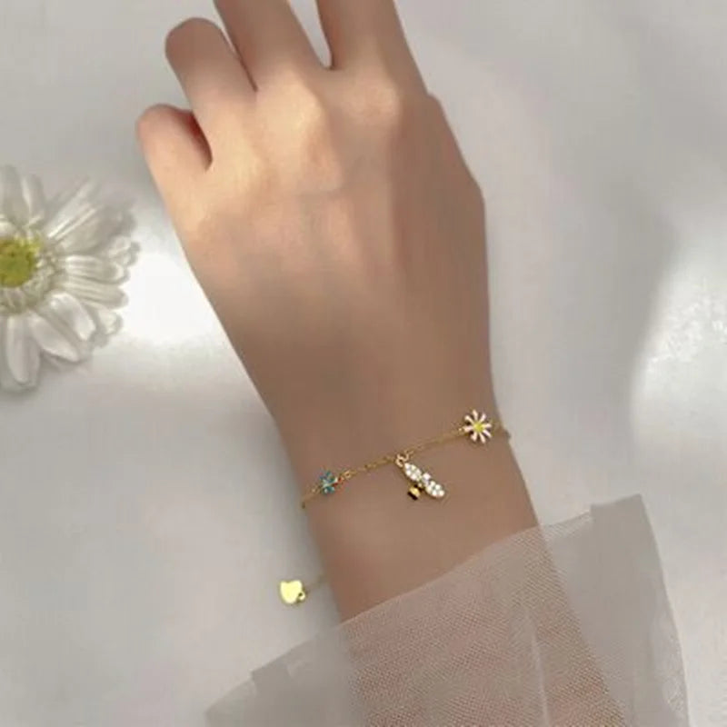 925 Silver Garden of Light – Sterling Silver Daisy & Bee Charm Bracelet That Dances with Every Move