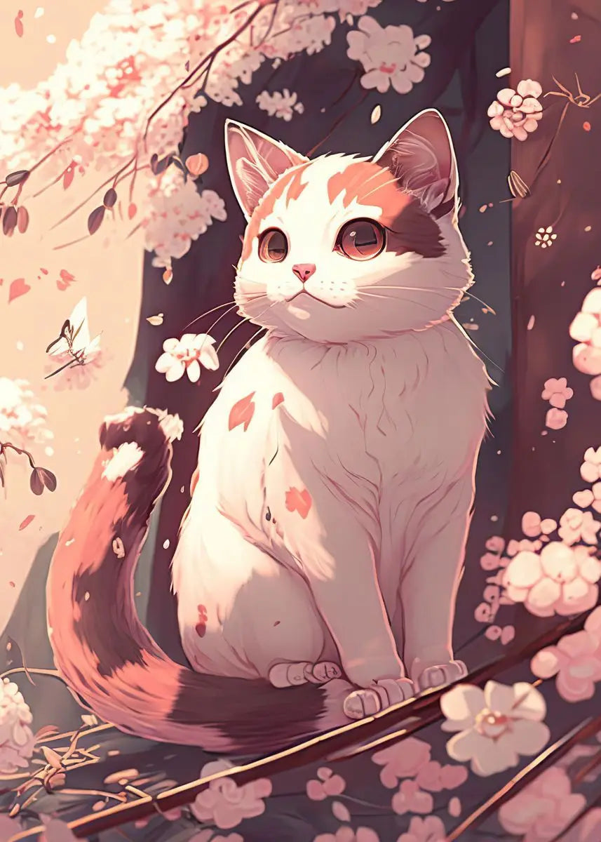 AB Fairy Dust Diamond Painting Cats Cherry Blossom Wall Art Animals Japan Style Abstract Art Lovely Cats Pictures Kid Room Decor