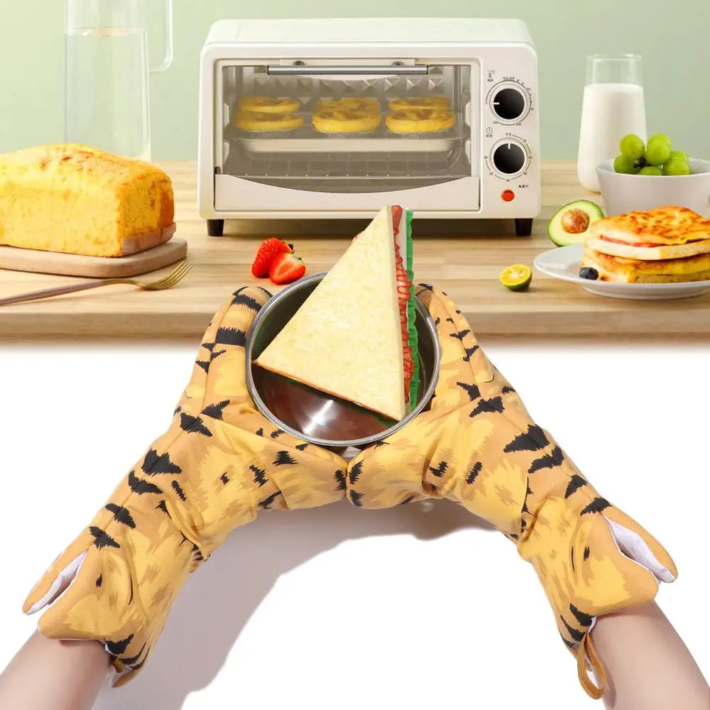 1PC Long Cotton Baking Insulation Gloves 3D Cartoon Animal Cat Paws Oven Mitts Microwave Heat Resistant Non-Slip Kitchen Gloves