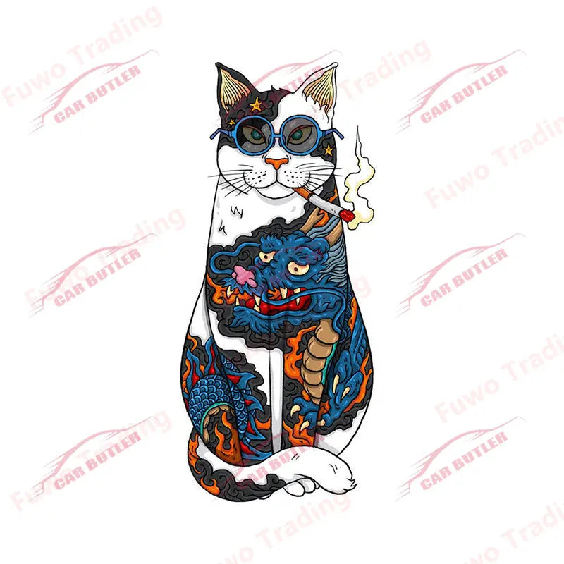 Japanese Samurai Cat Car Sticker Neko Kitty Decal Simple Fashion Caravan Window Motorcycle Bumper Trunk Laptop Decor Waterproof