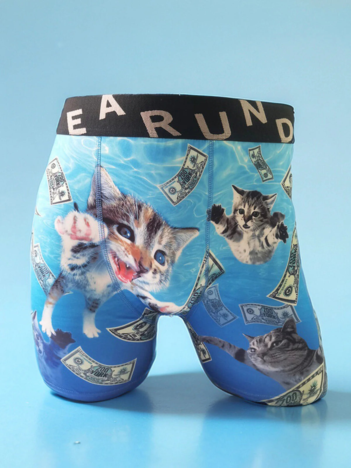 Fashion Men's 3D Cat Printed Funny Pattern Tilament Pants Breathable and Comfortable Fast Dry Sport Boxers Briefs Plus Size