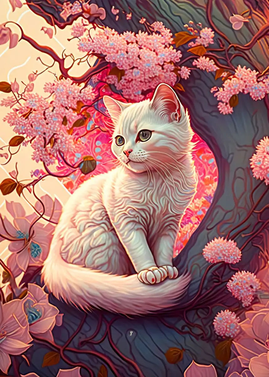 AB Fairy Dust Diamond Painting Cats Cherry Blossom Wall Art Animals Japan Style Abstract Art Lovely Cats Pictures Kid Room Decor