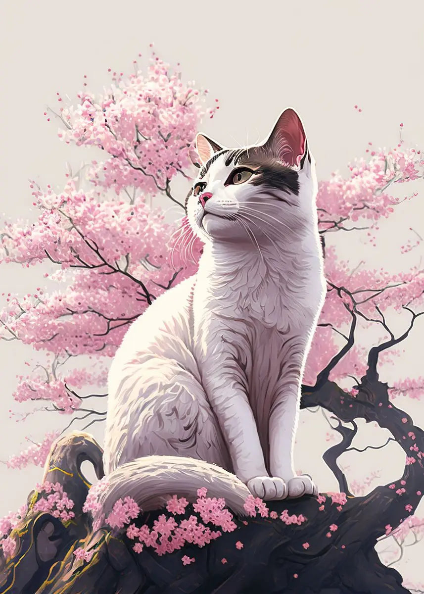 AB Fairy Dust Diamond Painting Cats Cherry Blossom Wall Art Animals Japan Style Abstract Art Lovely Cats Pictures Kid Room Decor