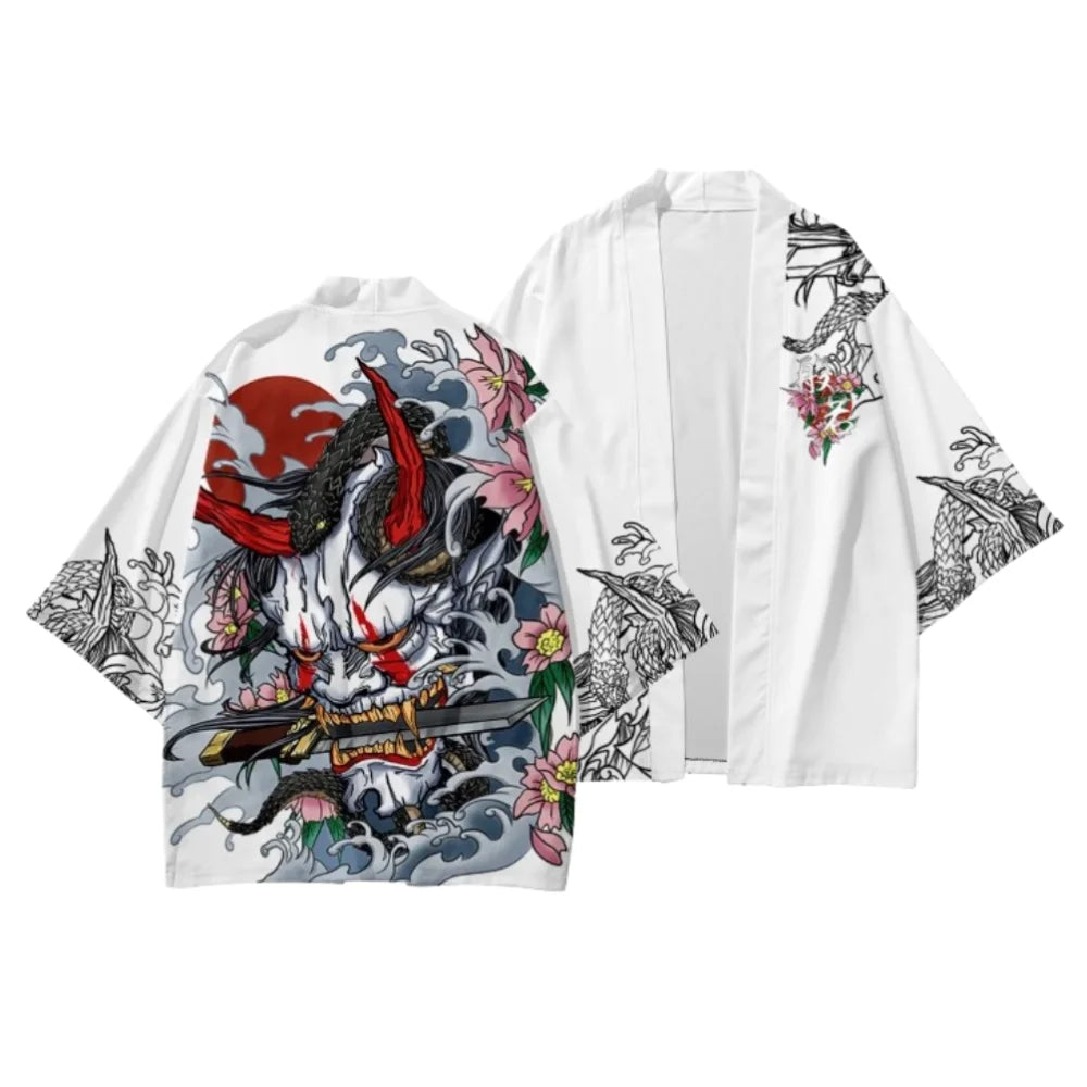 Summer Demon Snake Print Cardigan Men's Chinese Dragon Pattern Japanese Kimono Plus Size Asian Traditional Costume Cosplay Coat