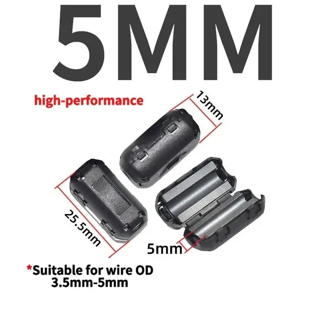 20/100 PCS Black Snap Magnetic Ring Ferrite Filter For Cable Shield EMC Inner Diameter 3.5MM 5/7/9/11/13/15MM Degaussing Filter