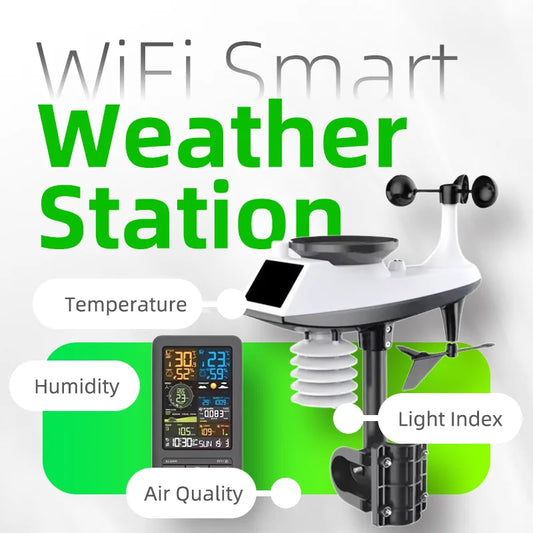 WiFi Smart Weather Station Smart Home Digital Thermometer with Sensor  Temperature Humidity Date Light Index Air Quality Monitor