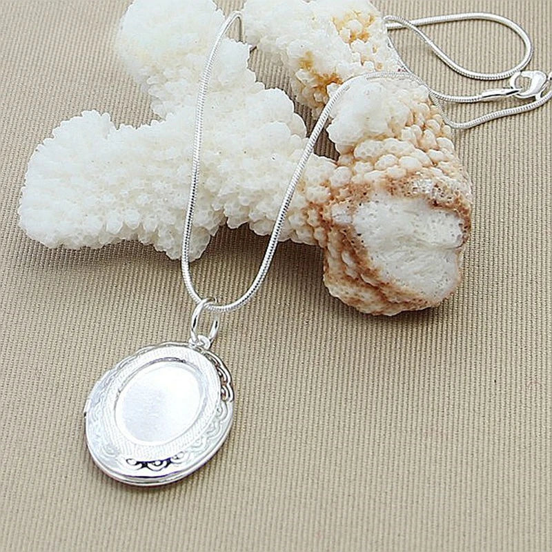 Silver Chain Necklace 925 Silver jewelry Round Photo Locket Pendant Necklace Charms Necklaces Snake Chain N313