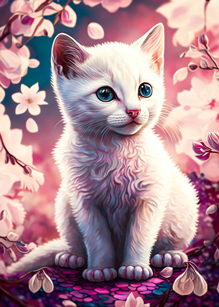 AB Fairy Dust Diamond Painting Cats Cherry Blossom Wall Art Animals Japan Style Abstract Art Lovely Cats Pictures Kid Room Decor