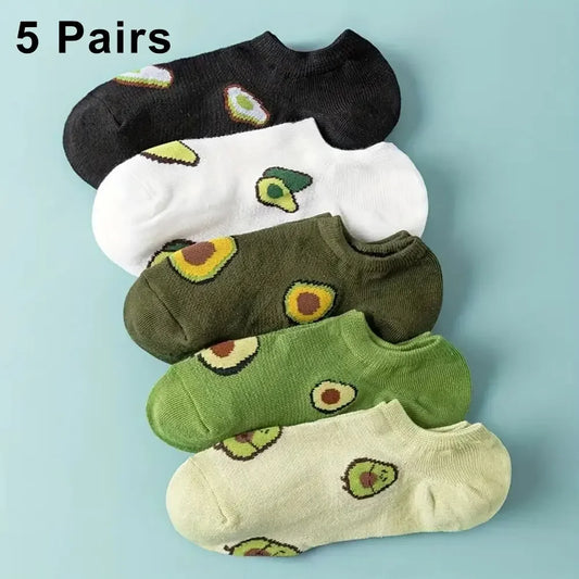 Avo-cuddle Your Toes – 5 Pairs of Kawaii Avocado Ankle Socks for Everyday Comfort & Cheer
