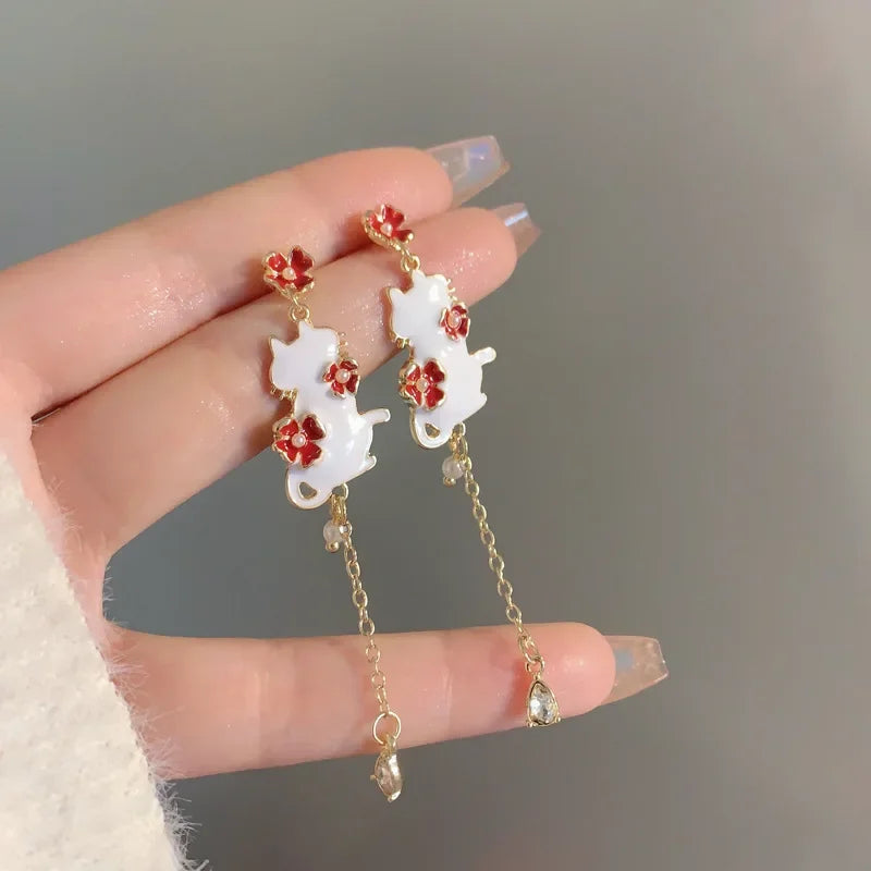 Pour a Little Joy into Your Day – Asymmetric Teacup Kitten Tassel Earrings for Playful Charm That Warms the Heart