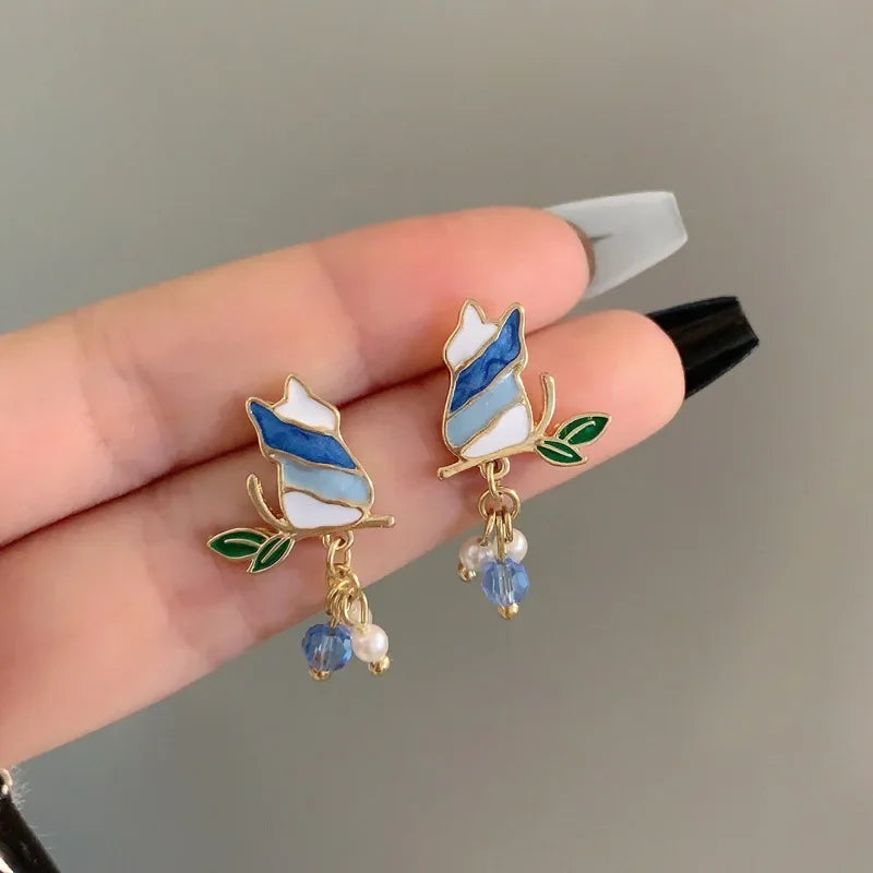 Pour a Little Joy into Your Day – Asymmetric Teacup Kitten Tassel Earrings for Playful Charm That Warms the Heart