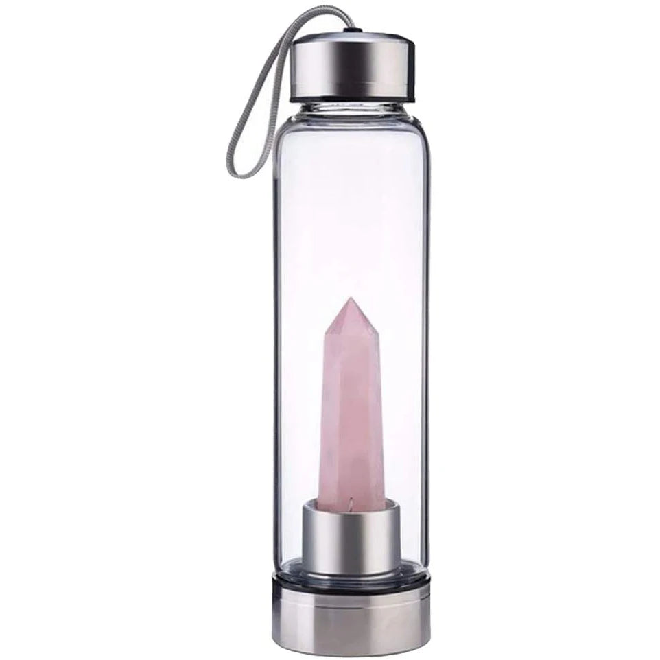 Crystal Water Bottle Gem Water Bottle Crystal Glass Water Energy Bottle Wellness Gem Water Bottle With Removable Natural Center