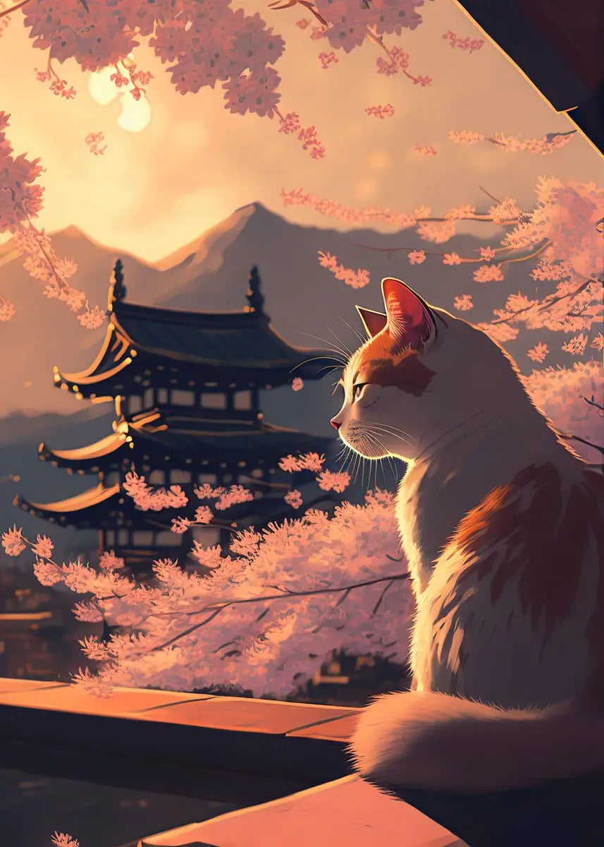 AB Fairy Dust Diamond Painting Cats Cherry Blossom Wall Art Animals Japan Style Abstract Art Lovely Cats Pictures Kid Room Decor