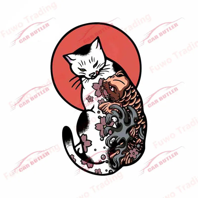 Japanese Samurai Cat Car Sticker Neko Kitty Decal Simple Fashion Caravan Window Motorcycle Bumper Trunk Laptop Decor Waterproof