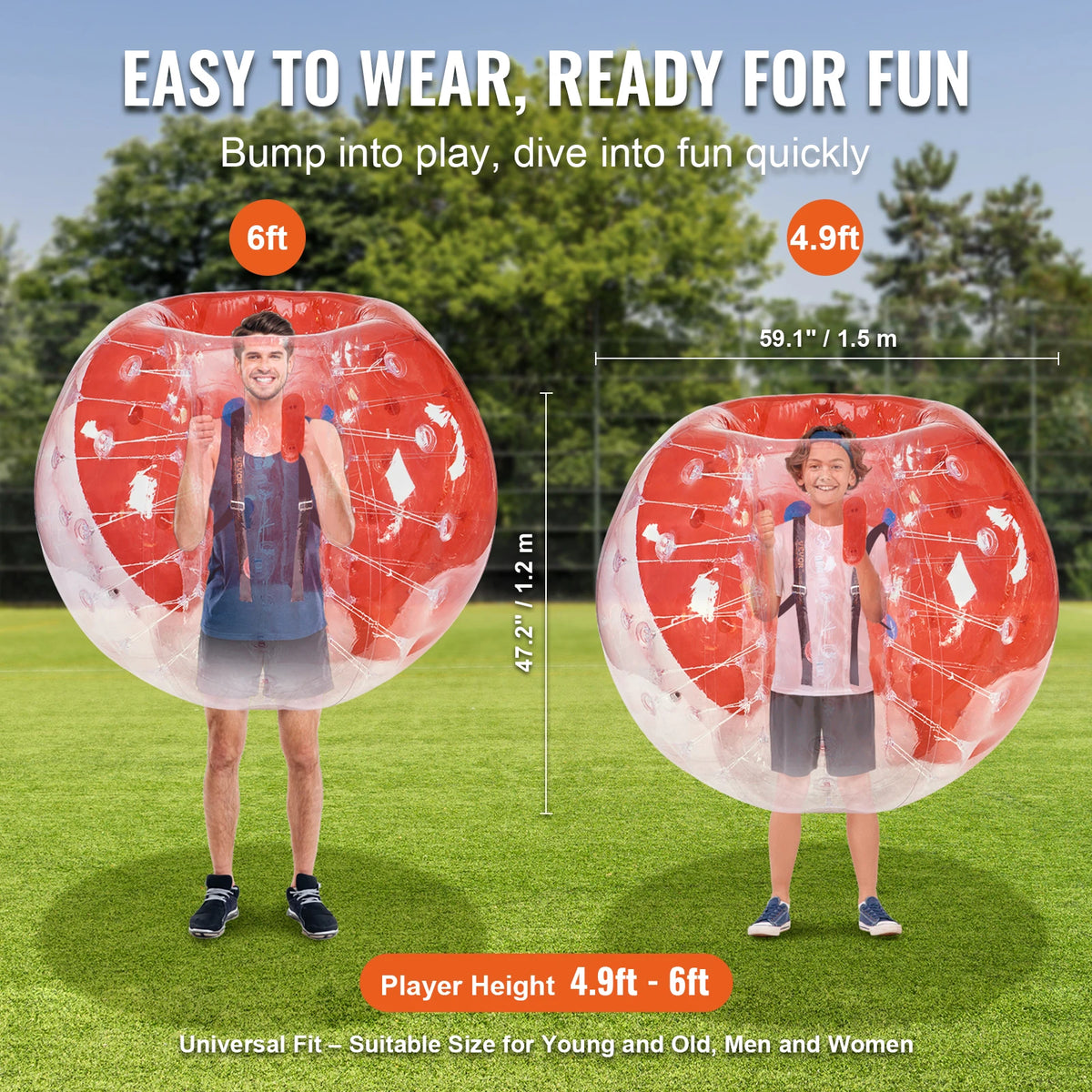 VEVOR 5FT/1.5M Inflatable Bumper Ball BBody Bubble Zorb Ball for Teen & Adult Body Bubble Soccer Balls PVC Hamster Bubble Balls
