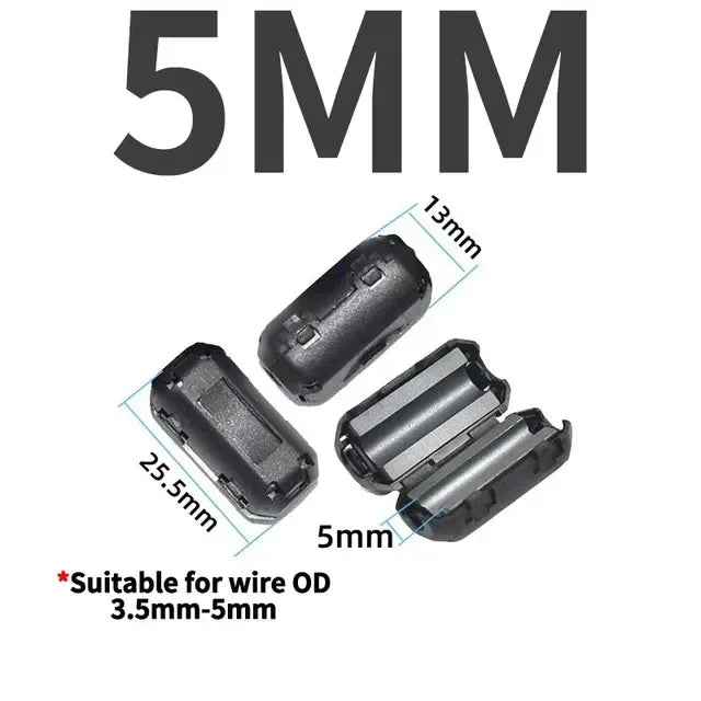 20/100 PCS Black Snap Magnetic Ring Ferrite Filter For Cable Shield EMC Inner Diameter 3.5MM 5/7/9/11/13/15MM Degaussing Filter