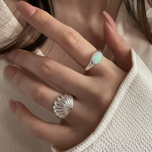 Ocean Light, Captured – Shell & Opal Cuff Ring That Shimmers with Tide-Touched Elegance
