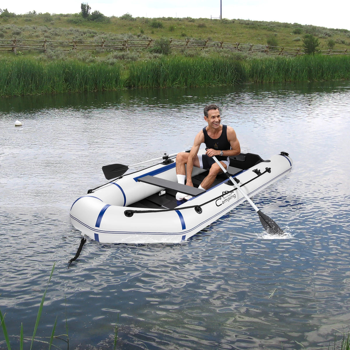 10ft Inflatable Kayak – 330kg Heavy Duty PVC Raft with 2 Air Chambers, Hard Deck & Paddle Locks, for Fishing, Camping, Lake, River, Coastal – Includes Pump, Oars, Carry Bag(Not supported in remote areas)