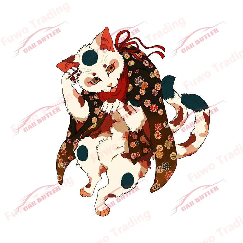 Japanese Samurai Cat Car Sticker Neko Kitty Decal Simple Fashion Caravan Window Motorcycle Bumper Trunk Laptop Decor Waterproof