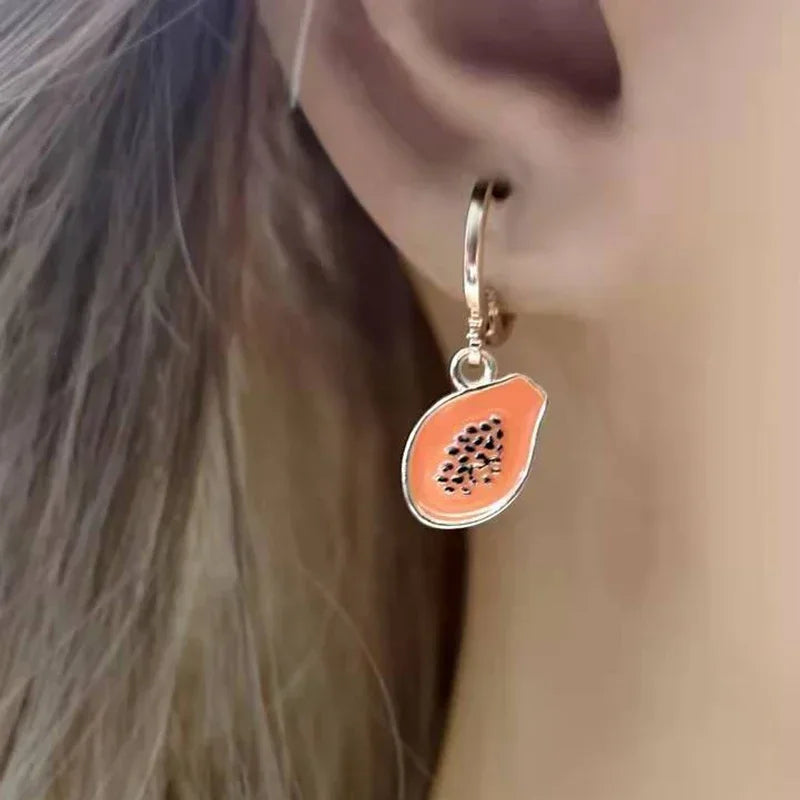 Papaya Enamel Fruit Pendant Dangle Earrings Summer Collection  INS Personality Creative Fruit Charm Earrings Jewelry Gift 2025