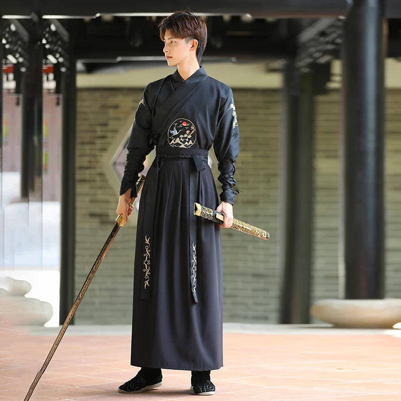 Japanese Vintage Kimono Samurai Cosplay Clothing Woman Man Chiinese Hanfu Crane Embroidery Cardigan Yukata Full Sleeve Retro