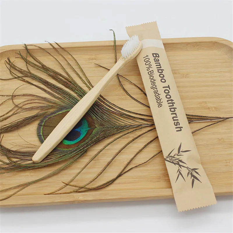 50/100Pcs Customisable Logo Soft Bristle Bamboo Toothbrush Eco Friendly Wood Tooth Brushes Traveling Teeth Care Tools for Adults