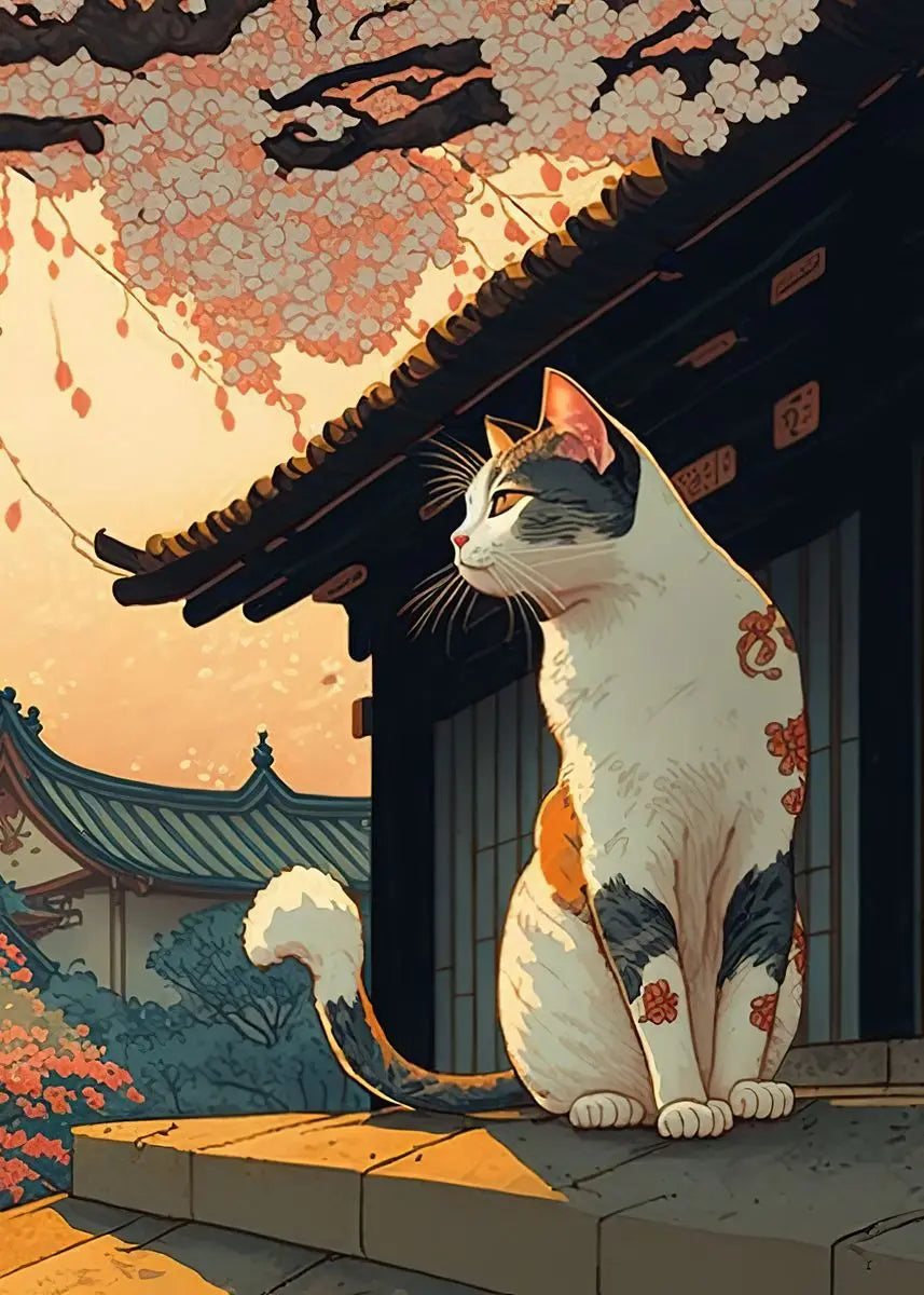 AB Fairy Dust Diamond Painting Cats Cherry Blossom Wall Art Animals Japan Style Abstract Art Lovely Cats Pictures Kid Room Decor