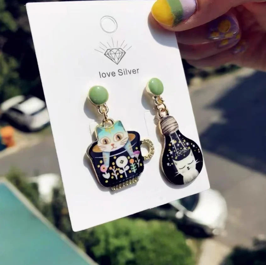 Poured to Purrfection – Sweet Cup Cat Earrings That Stir Joy with Every Swing