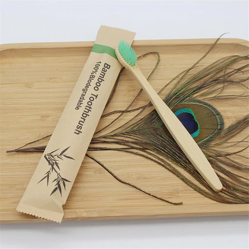 50/100Pcs Customisable Logo Soft Bristle Bamboo Toothbrush Eco Friendly Wood Tooth Brushes Traveling Teeth Care Tools for Adults