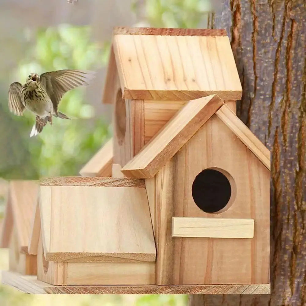 A Garden Full of Song – Handcrafted Wooden Birdhouse with 6-Room Haven for Feathered Guests