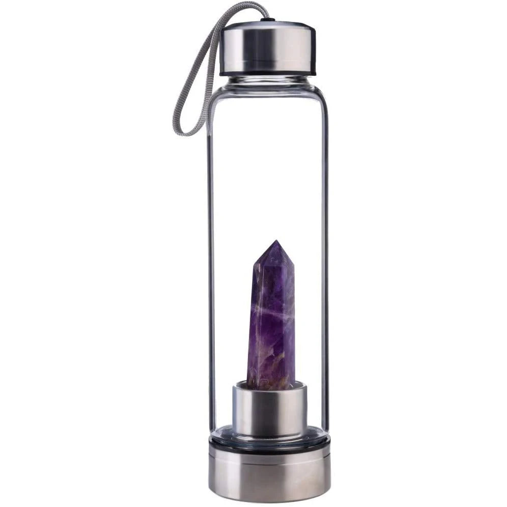 Crystal Water Bottle Gem Water Bottle Crystal Glass Water Energy Bottle Wellness Gem Water Bottle With Removable Natural Center