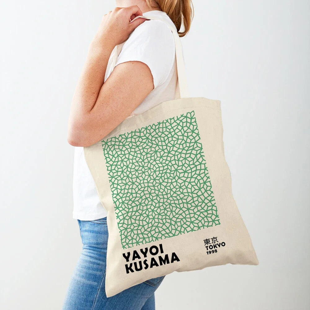 Yayoi Kusama Art Shopping Bags for Women Both Sided Japanese Abstract Casual Shopper Bag Lady Canvas Tote Travel Handbags