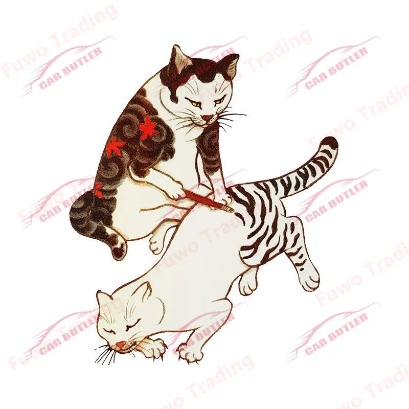 Japanese Samurai Cat Car Sticker Neko Kitty Decal Simple Fashion Caravan Window Motorcycle Bumper Trunk Laptop Decor Waterproof
