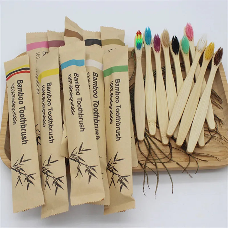 50/100Pcs Customisable Logo Soft Bristle Bamboo Toothbrush Eco Friendly Wood Tooth Brushes Traveling Teeth Care Tools for Adults