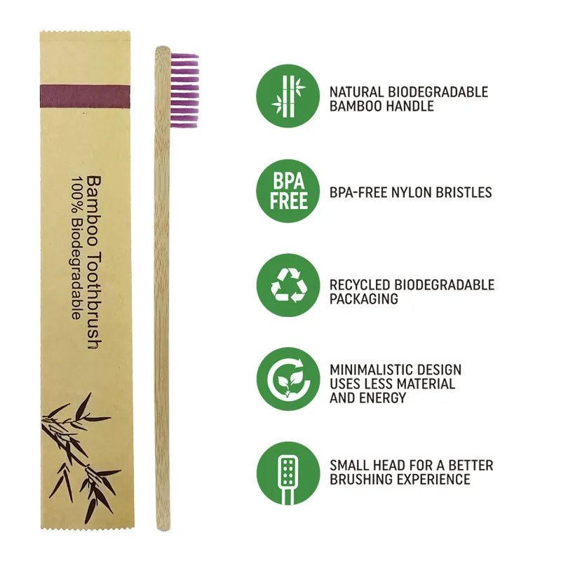 50/100Pcs Customisable Logo Soft Bristle Bamboo Toothbrush Eco Friendly Wood Tooth Brushes Traveling Teeth Care Tools for Adults