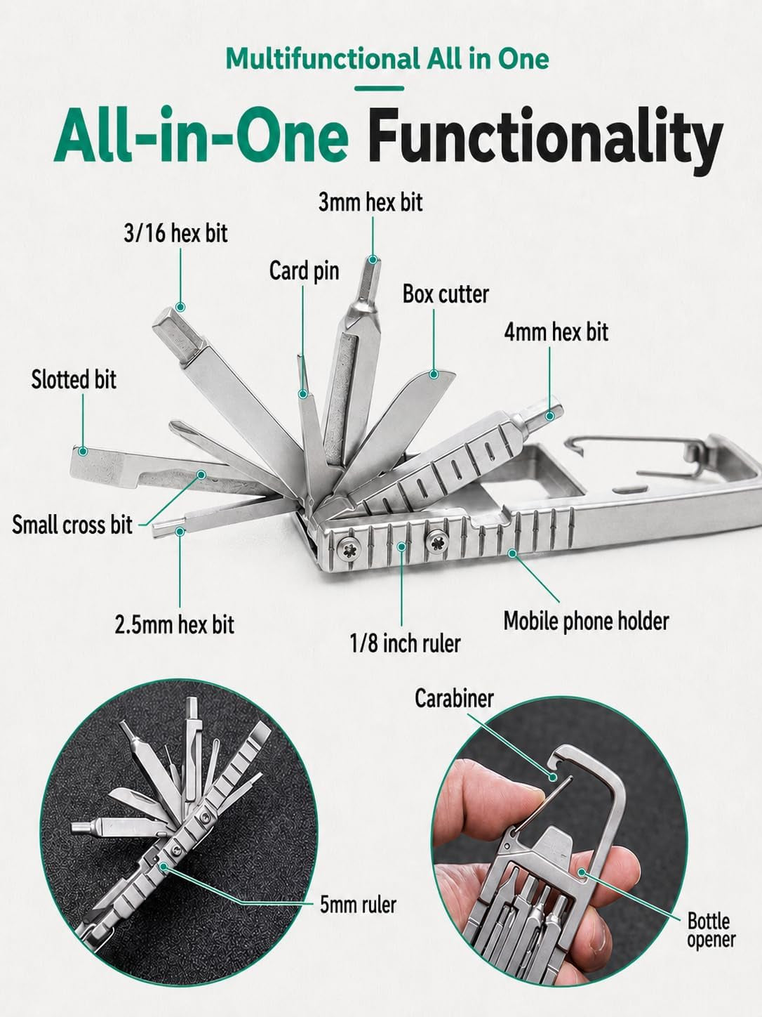 12-In-1 Stainless Steel Multitool Keychain