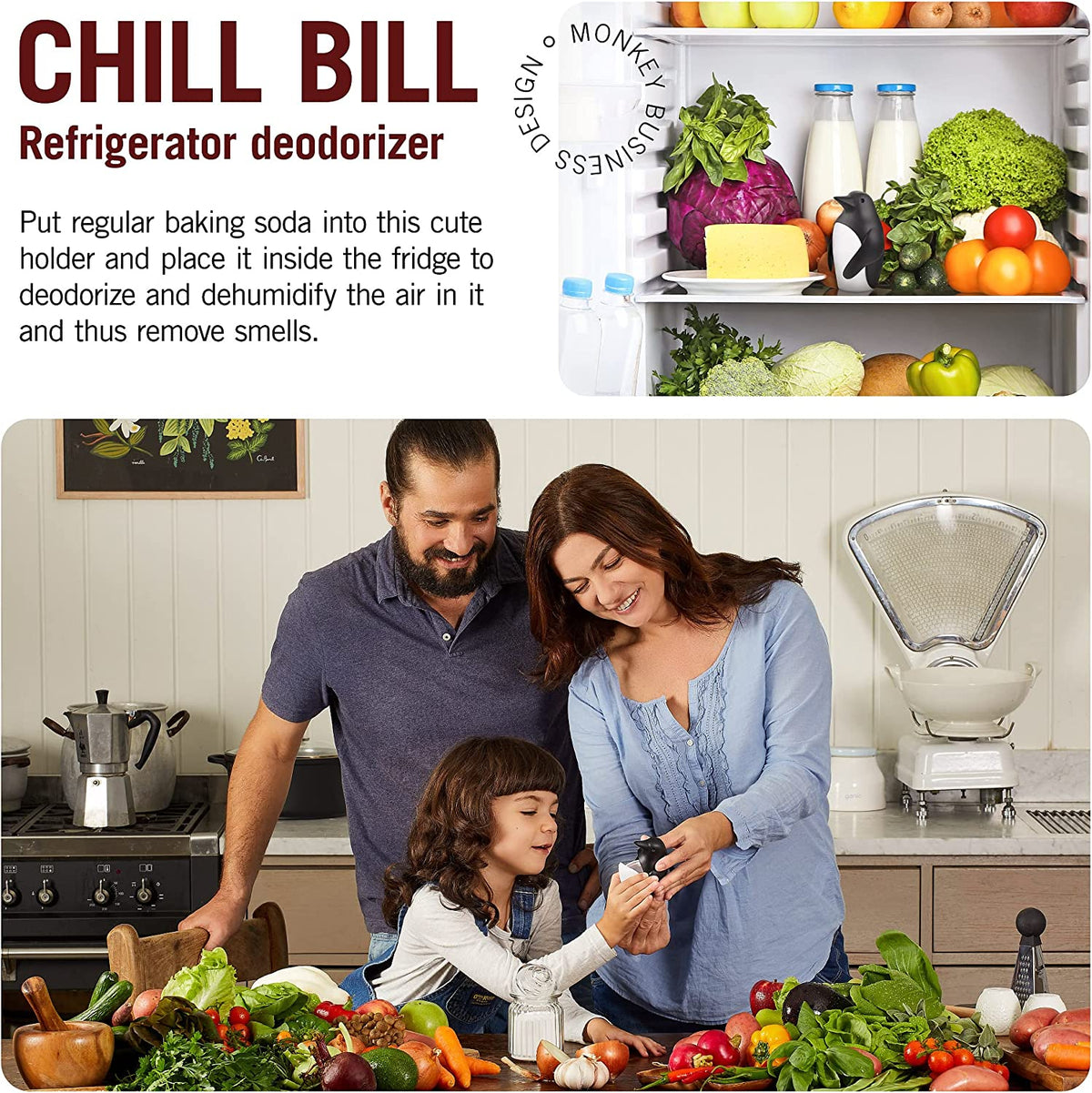 Chill Bill Refrigerator Deodorizer, Baking Soda Holder for Refrigerator, Cute Fridge Deodorizer, Refrigerator Odor Eliminator
