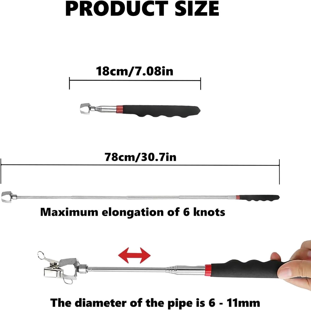 Magnetic Telescopic Pick-Up Tool(16Lb /7.3Kg),Magnetic Sticker Gadget, 76 Cm(30 Inch) Durable Telescopic Magnetic Collector with Pocket Clip