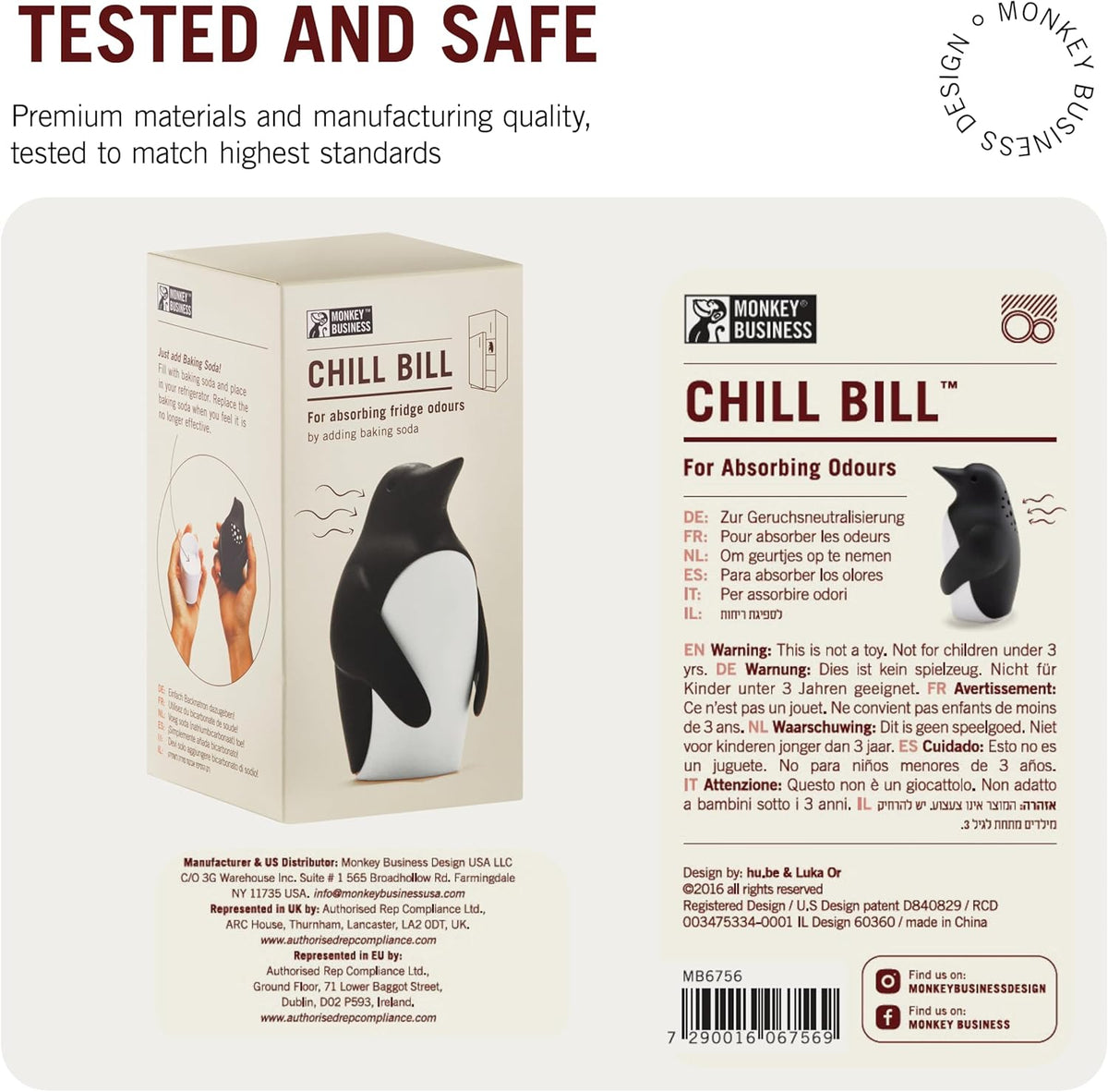 Chill Bill Refrigerator Deodorizer, Baking Soda Holder for Refrigerator, Cute Fridge Deodorizer, Refrigerator Odor Eliminator