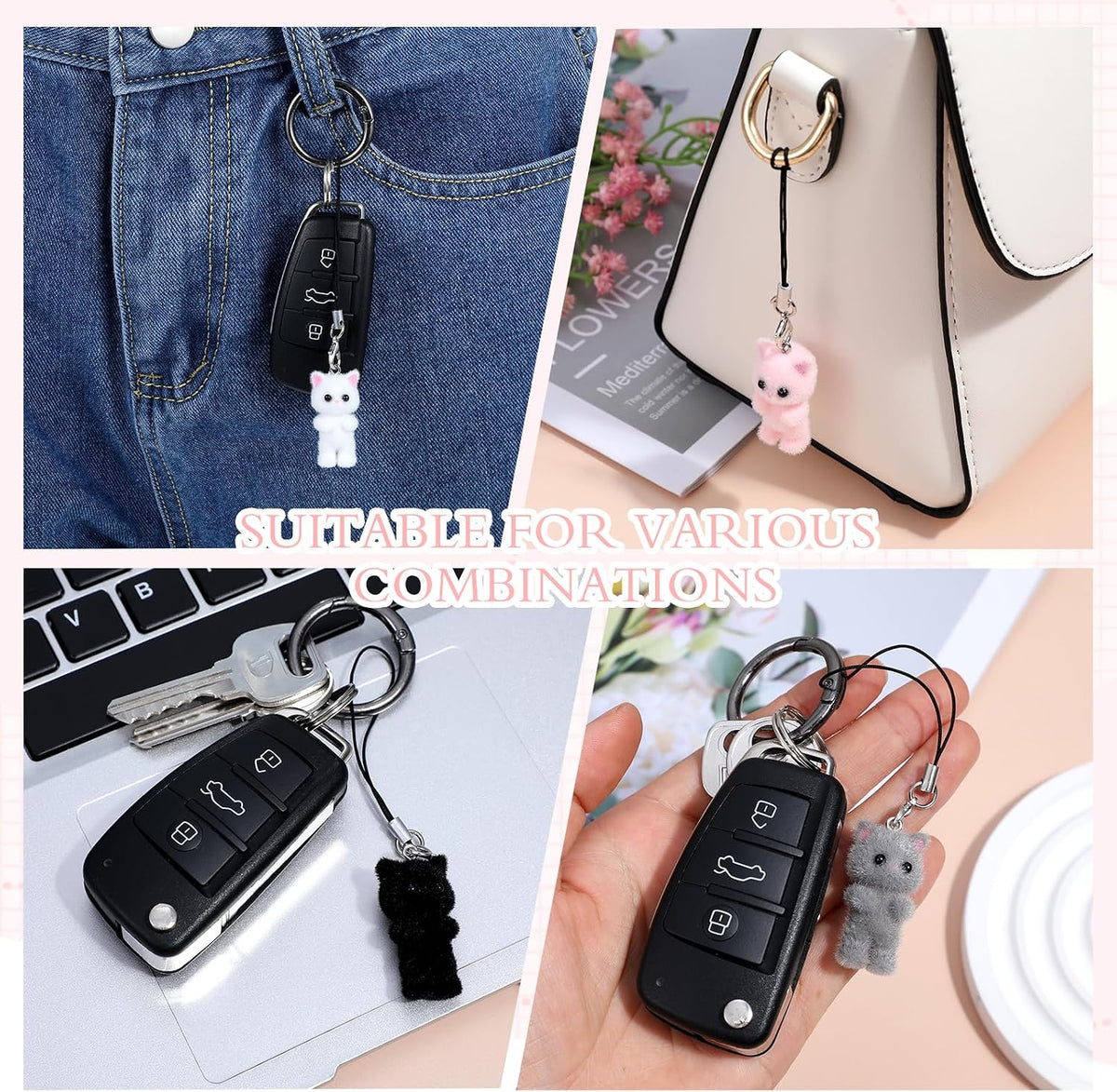 4Pcs Cat Phone Charms Y2K Fluffy Cell Phone Keychain Cat Mobile Phones Pendant for Bag Backpack Keychain Camera Pendants Decor