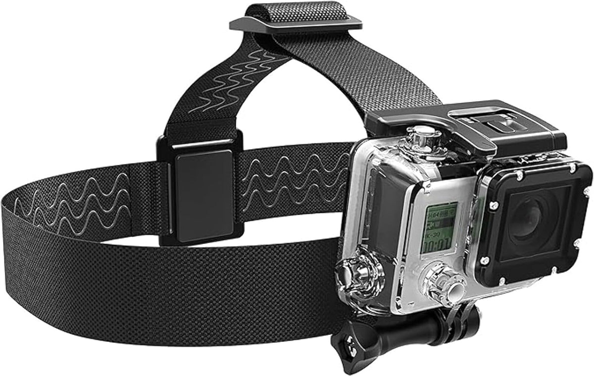 Head Mount Compatible with Gopro Hero 13/12/11/10/9/8/7/6/5/4/3 & DJI Osmo Action Cameras. Adjustable Head Strap - Perfect Gopro Head Mount