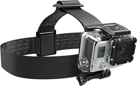 Head Mount Compatible with Gopro Hero 13/12/11/10/9/8/7/6/5/4/3 & DJI Osmo Action Cameras. Adjustable Head Strap - Perfect Gopro Head Mount