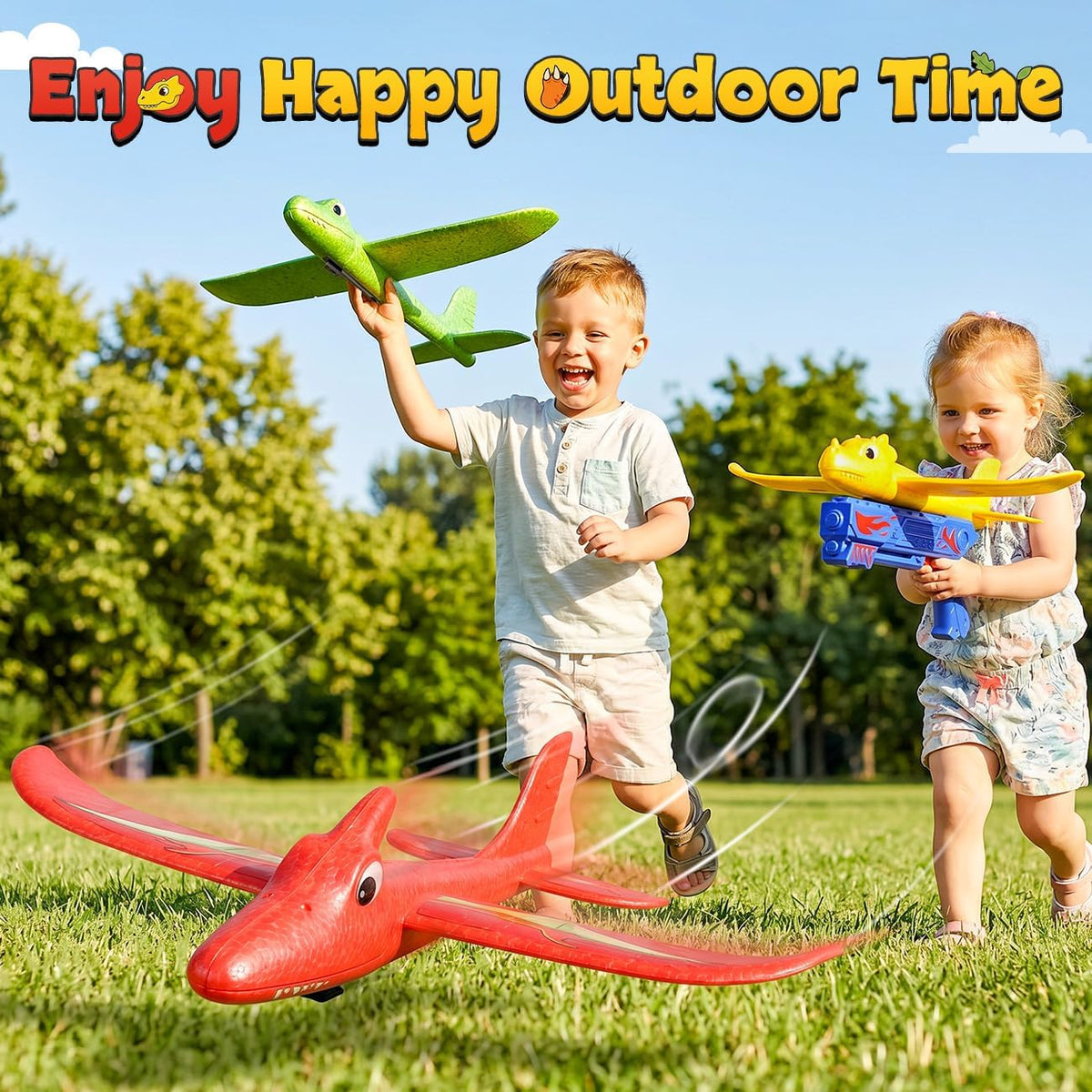 Airplane Launcher Toy with 3 Pack Dinosaur Glider Foam Aeroplanes