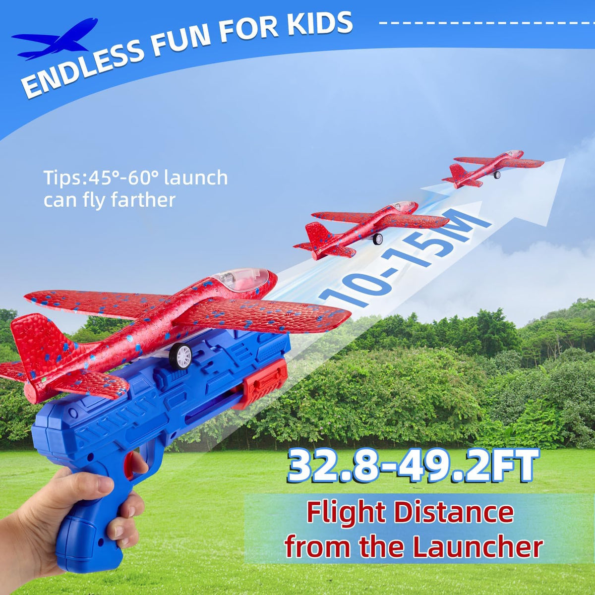 Toy Airplane, 3 Pack Airplane Launcher Toy 2 Flight Mode Glider LED Foam Glider Plane Outdoor Toys for Kids Ages 4 5 6 7 8 9 10 11 12 Year Old Boys Birthday Gift, Educational Flying Kids Toys