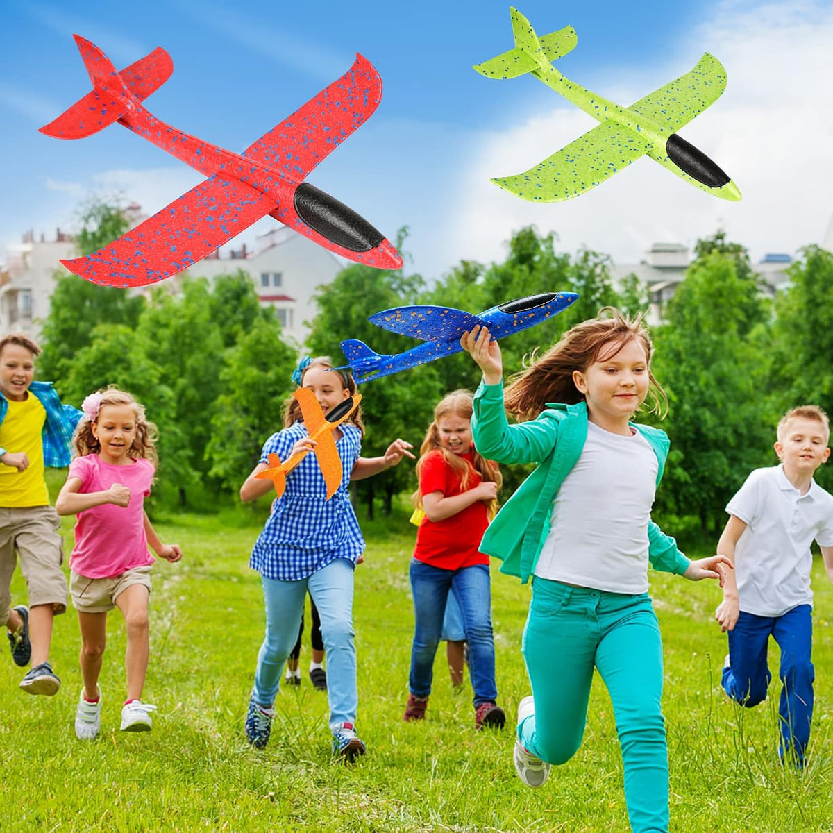 Foam Glider Planes for Kids, 4 Pcs Large Airplane Toys 17.3'' Polystyrene Aeroplane Toys Flying Gliders, Manual,Eep, Sturdy, Suitable for Family Outdoor Sports Parent-Kid Activities