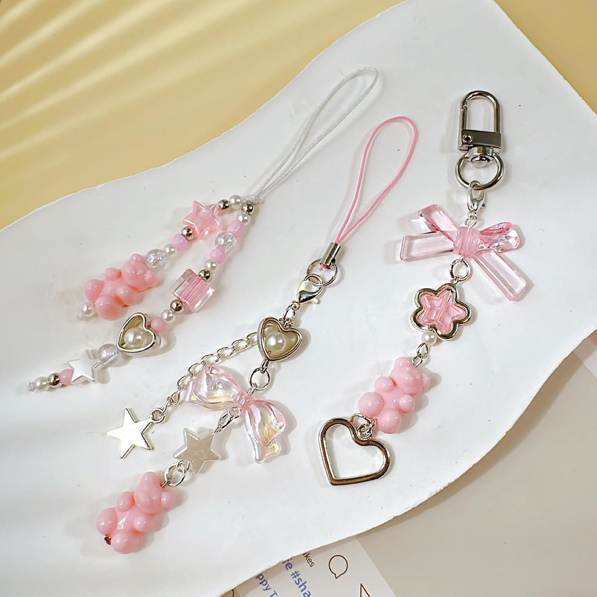 6PCS Pink Phone Charms, Pink Butterfly Bear Phone Charm Strap Y2K Accessories for Keychain Airpods Bag Pendants, Perfect Gifts for Women Girls