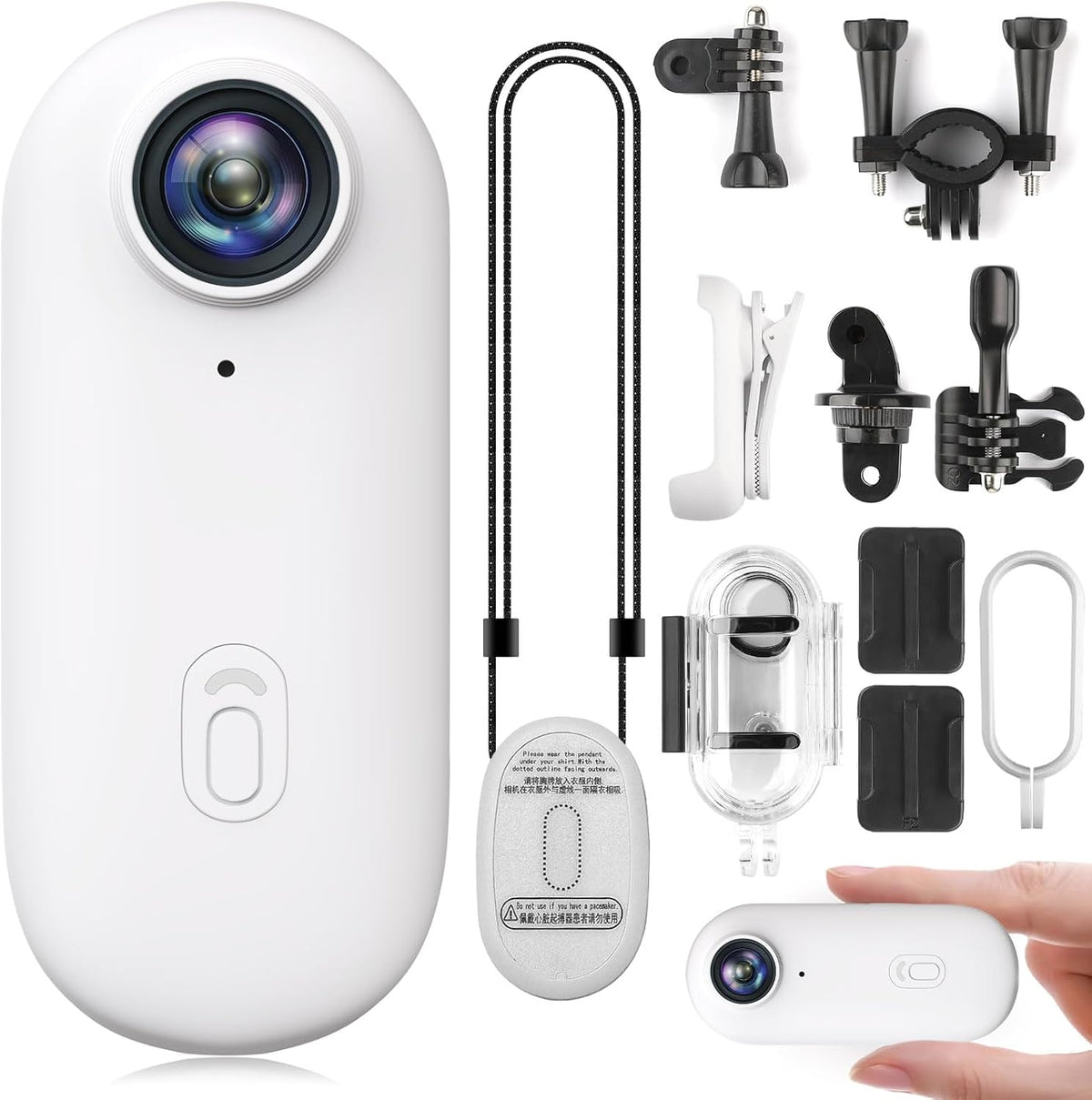 1080P HD Wearable Sports Action Camera Hands-Freethumb POV Camera with Waterproof Case Magnetic Mount Hands Free Mini Body Cameras for Vlogging Motorcycle Cycling Travel Fishing Pet Walking White